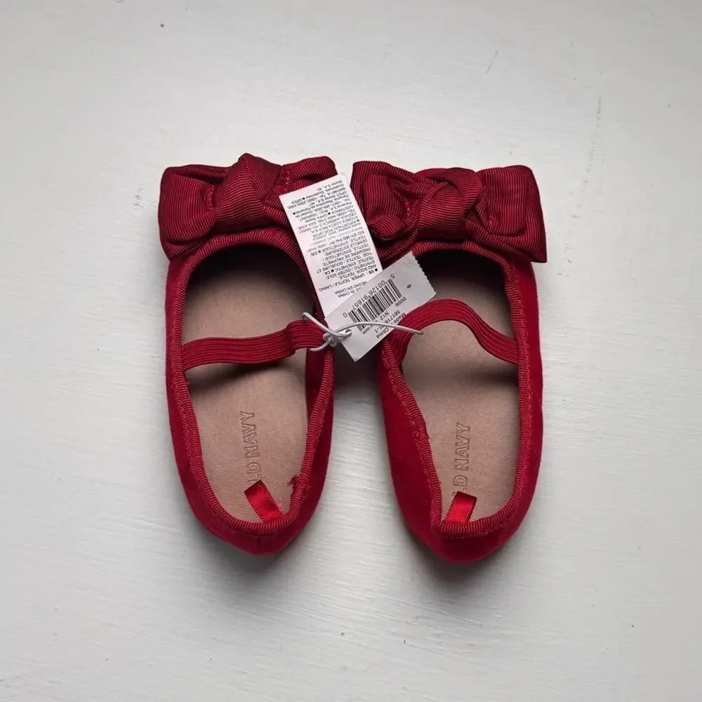 Old Navy Red  Bow Mary Jane  Kids Ballet Flats Sz 6 NWT